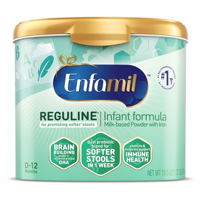 Enfamil Reguline Baby Formula, Milk-Based Infant Nutrition, Dual Prebiotics for Soft, Comfortable Stools within 1 Week of Use, Omega-3 DHA for Immune Support, Reusable Powder Tub, 19.5 Oz