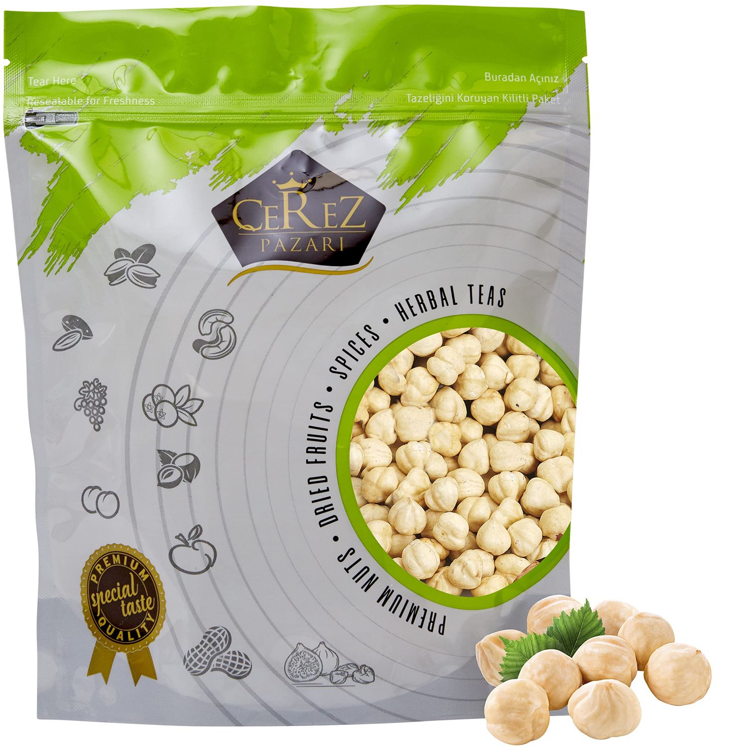 Cerez Pazari Turkish Hazelnuts Double Roasted 454g in Resealable Bag, Non-GMO, Unsalted, Blanched, No Shell, Natural, Premium Quality, Crunchy Taste Healthy Snacks for Keto, Paleo, or Vegetarian Diet