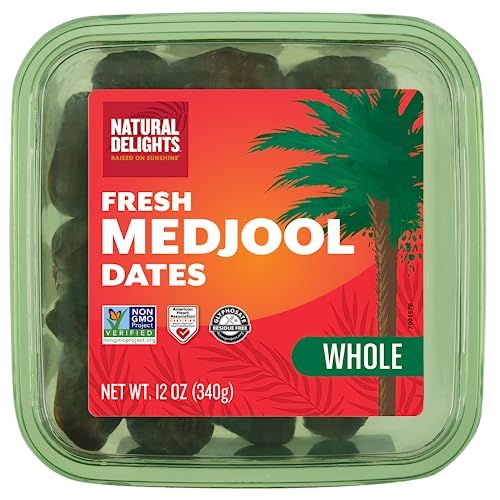 Natural Delights Medjool Dates - Large &amp; Plump, Whole Non-GMO Verified, Good Source of Fiber, Naturally Sweet Fruit Snack, Perfect for On-the-Go - Medjool Dates Whole, 12 oz Container
