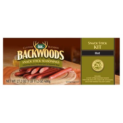 LEM Products Backwoods Hot Snack Stick Seasoning Kit, Ideal for Wild Game and Domestic Meat, Seasons Up to 20 Pounds of Meat, 1 Pound, 11.2 Ounce Package with Pre-Measured Cure Packet Included