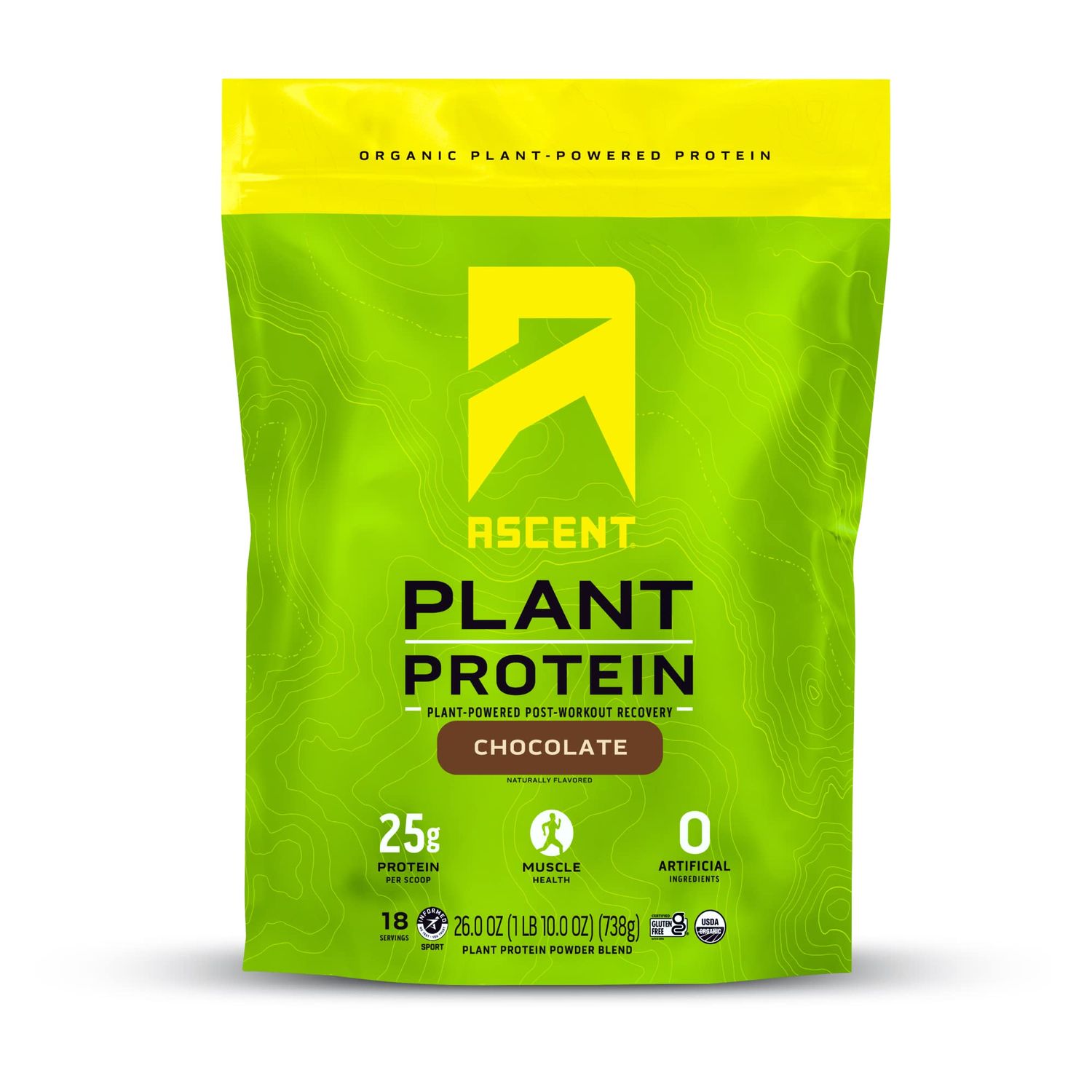 Ascent Plant Based Protein Powder - Non Dairy Vegan Protein, Zero Artificial Ingredients, Soy &amp; Gluten Free, No Added Sugar, 4g BCAA, 2g Leucine - Chocolate, 18 Servings
