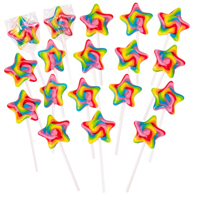 Narwhal Novelties Star Lollipop, Bulk Candy Individually Wrapped, Christmas Candy Bulk, Christmas Candy Stocking Stuffers, Kids Birthday Party Favor, 2" Large Rainbow Swirl Loliipops (Pack of 18)