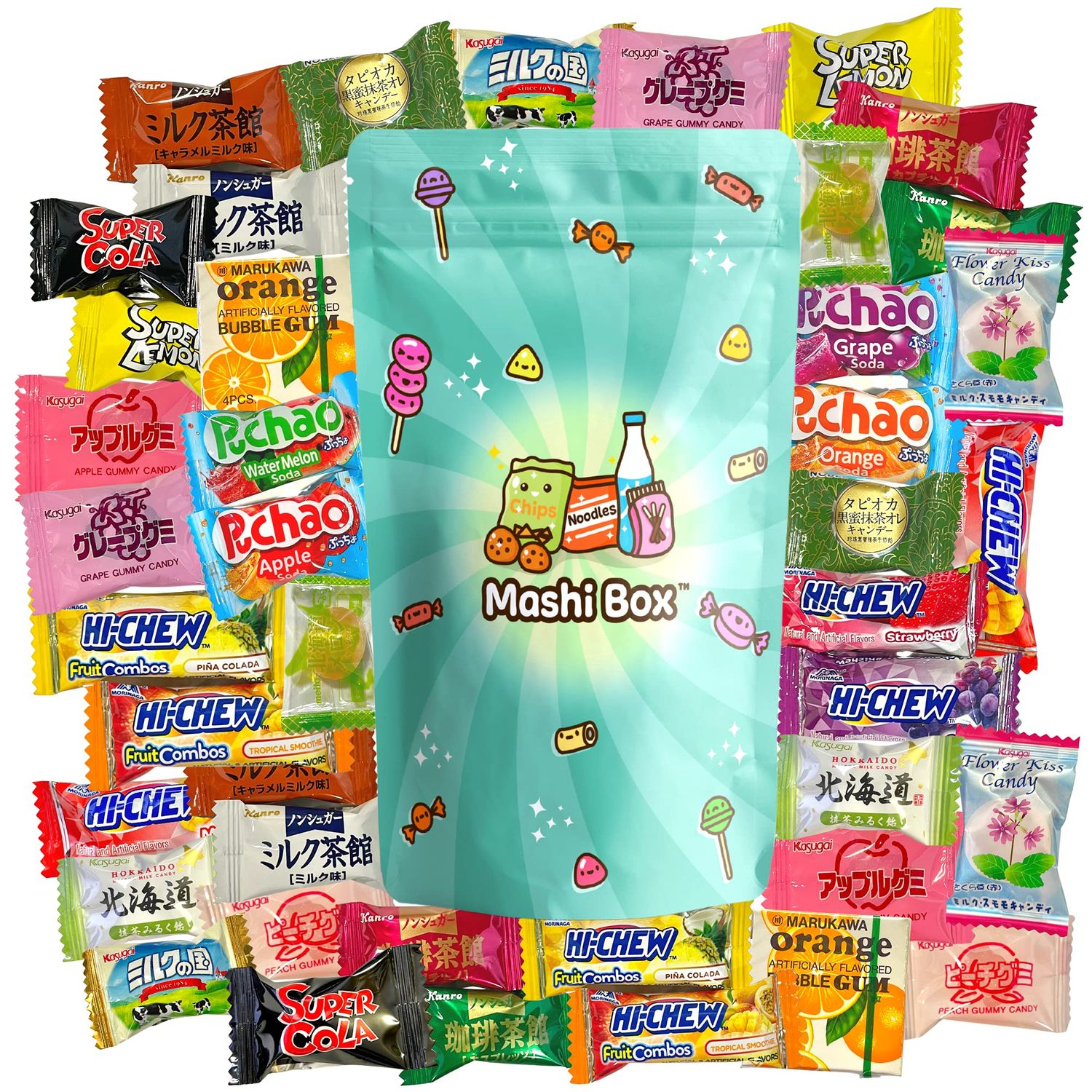 Mashi Box Japanese Candy Variety Pack - 40 Pieces - Gummies, Taffys, and Hard Candy Variety Pack