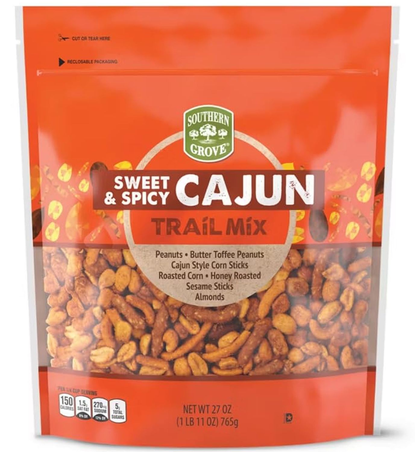 Generic Southern Grove Cajun Trail Mix: Butter Toffee Peanuts, Roasted Corn, Almonds, Corn Sticks, Sesame Sticks (SimplyComplete Bundle) Resealable Zip Bag - 27 Oz - Sweet &amp; Spicy