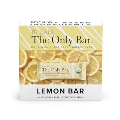 Truvani Plant Based Snack Bars  Lemon Bar 4 Pack  6g Protein  USDA Organic and Vegan  The Only Bar  Dairy, Soy, and Gluten Free  Individually Wrapped
