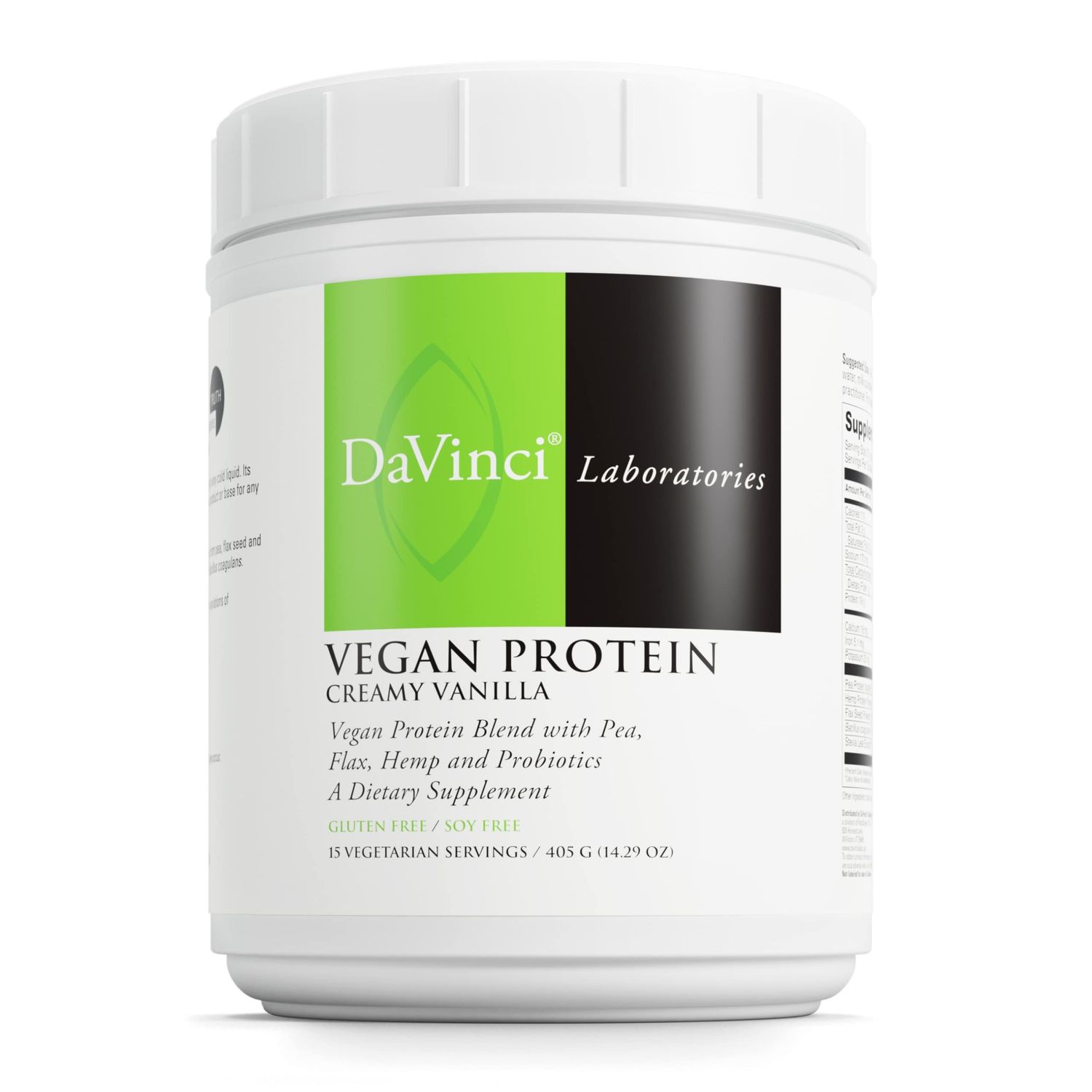DaVinci Labs Vegan Protein - Protein Powder Supplement Supports Muscle &amp; Tissue Repair - Vegan Protein Supplement with Pea Protein &amp; Flax Seed - Creamy Vanilla, 15 Servings (405 g)