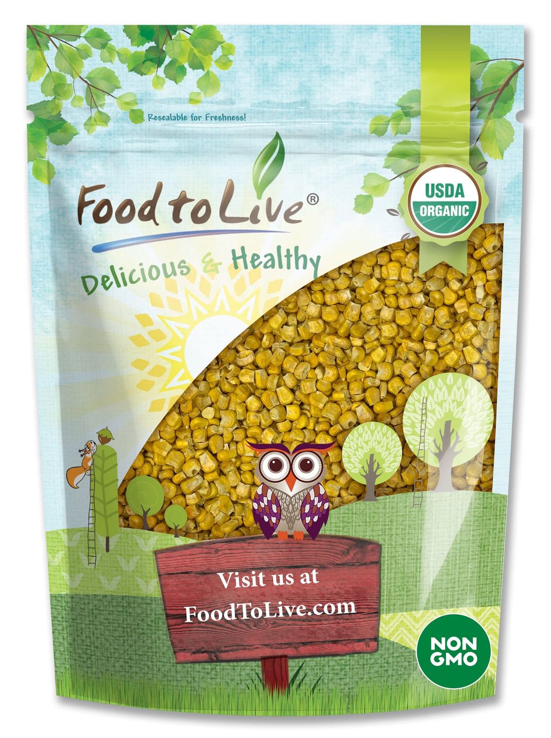 Food to Live Organic Super Sweet Corn, 4 Ounces - Freeze-Dried Kernels, Non-GMO, Kosher, Healthy Snack, Bulk, Grown in the USA