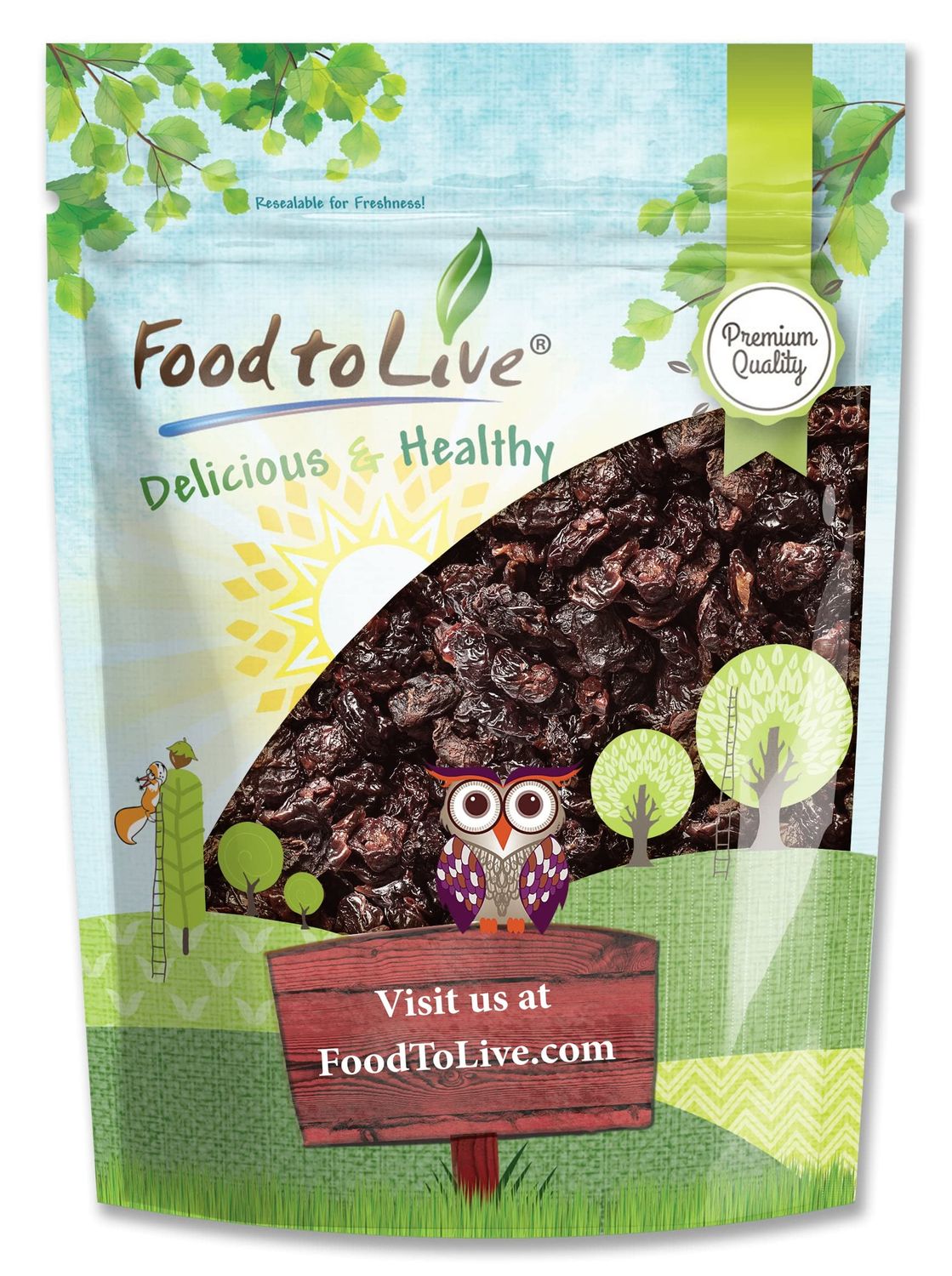 Food to Live Sun-Dried Dark Sweet Cherries, 8 Ounces - Unsweetened Whole Raw Pitted Fruits, Unsulfured, No Added Oil, Sugar or Preservatives. Soft &amp; Tasty. Great for Desserts, Salads and as a Snack.