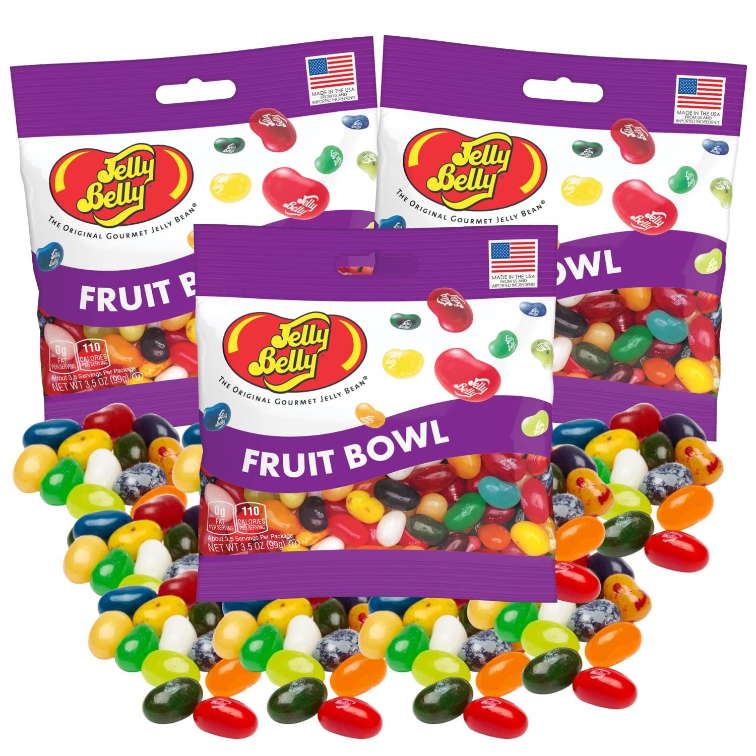 Sweetzo - Fruit Bowl Jelly Bean Mix, Assorted Fruit Flavor Chewy Candy, Bulk Individually Bagged Shareable Candies, Pack of 3, 3.5 Ounces