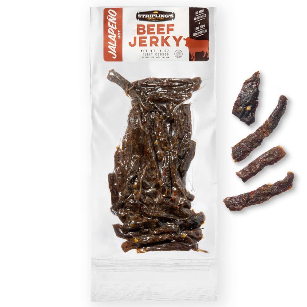 Stripling&#39;s Jalapeno Beef Jerky - Family Owned Premium Beef Jerky Snack Packs - Tender Carnivore Snacks Made in the USA, Beef Jerky Gifts for Men - High-Protein Snack Ideal for Jerky Lovers