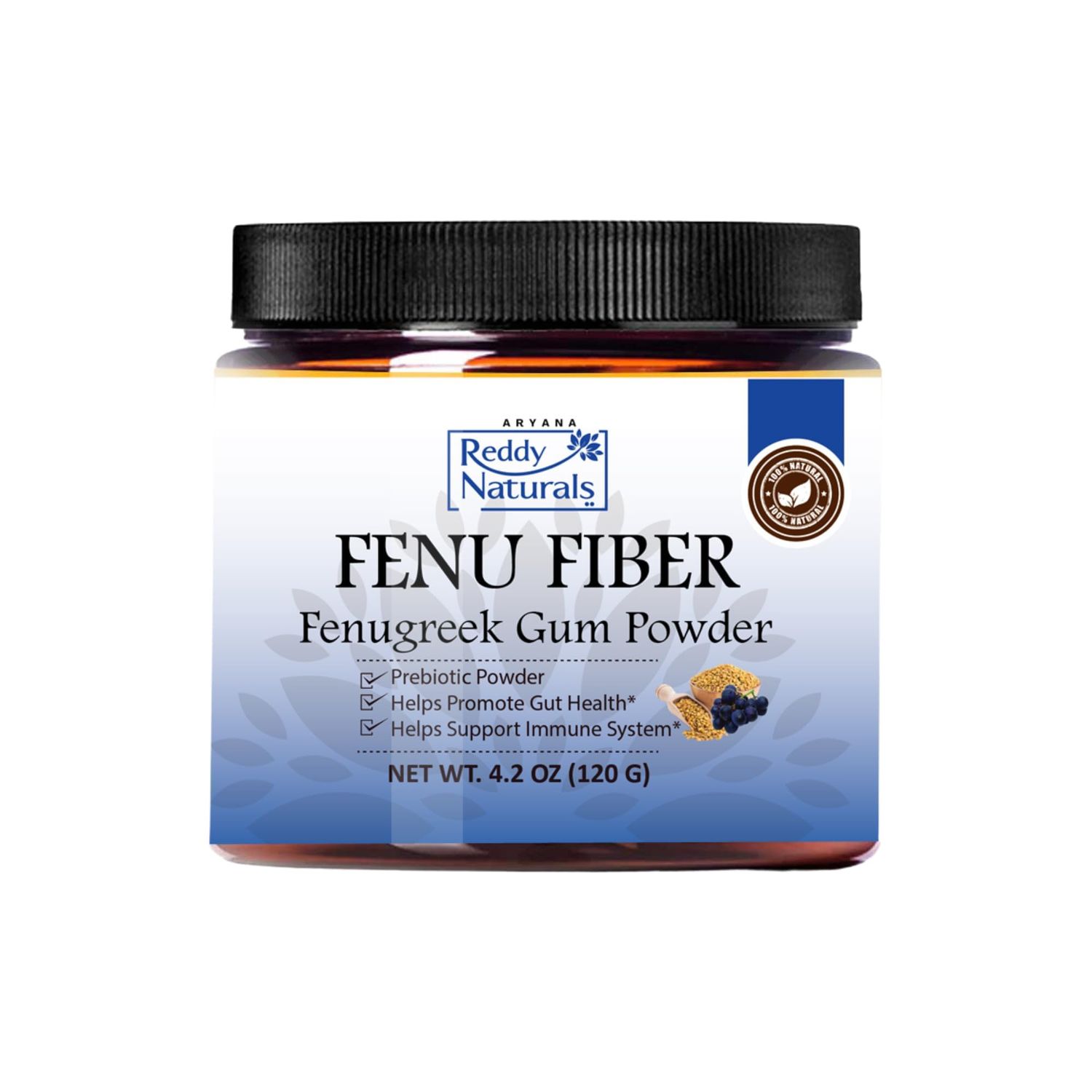 Reddy Naturals Aryana FENU Fiber - Debittered Fenugreek Gum Powder - Muscadine Polyphenols - Supports Healthy Metabolic Functions - Improves Immune and Gut Health - 4.2 OZ (120 G)