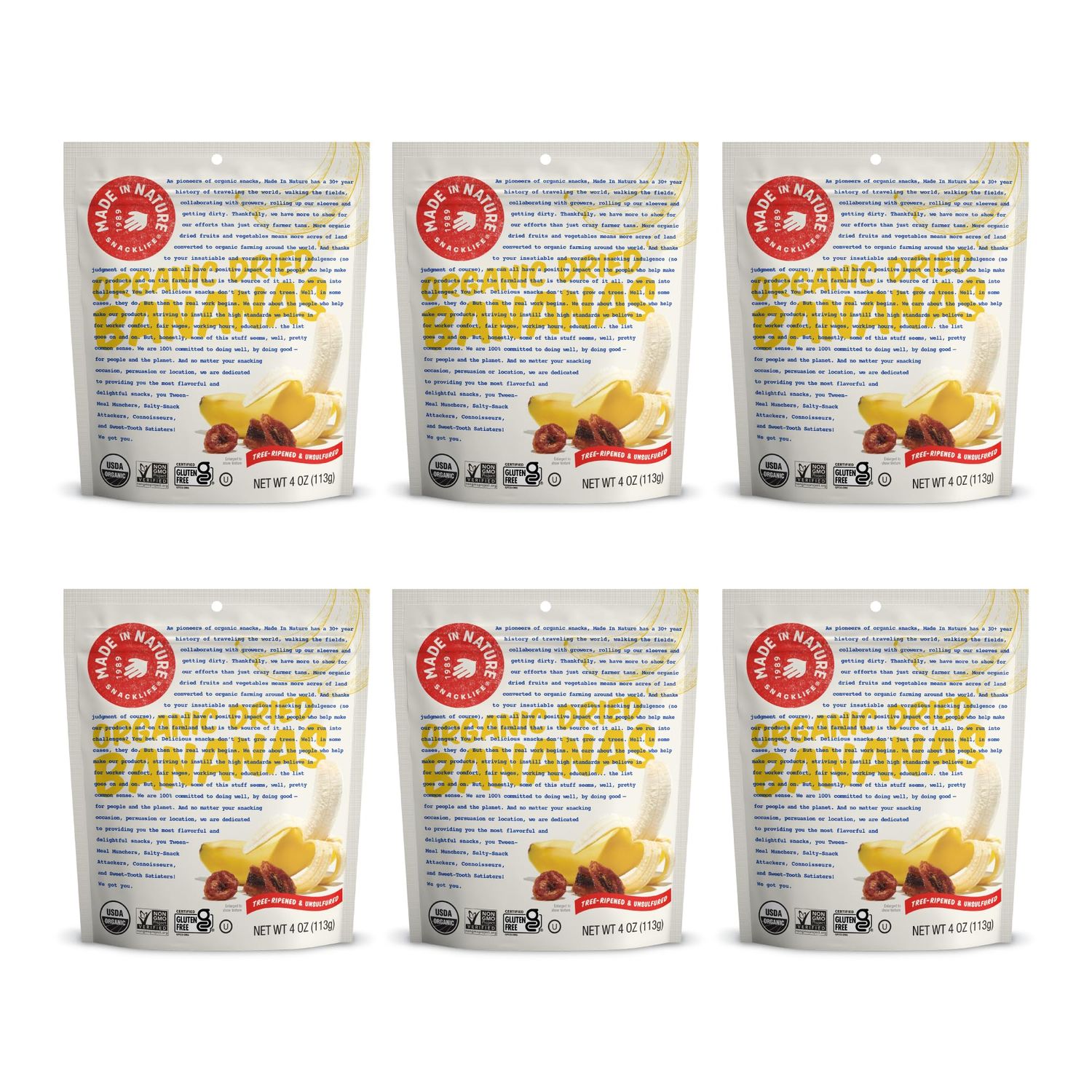 Made In Nature Organic Dried Chewy Banana Slices, 4 Ounce (Pack of 6) - Vegan Snack, Non-GMO, Unsulfured, Gluten Free, Kosher