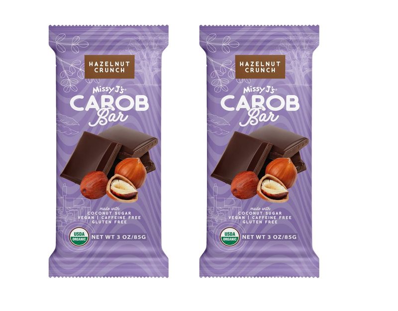 Missy J&#39;s Organic Carob Bars Hazelnut 2 Pack  Carob Made w/Coconut Sugar, Vegan and Gluten-Free  Healthy Caffeine Free Substitute for Chocolate, Perfect for Snacks and Treats