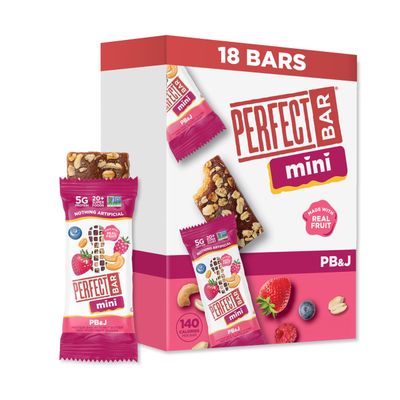 Perfect Bar Mini, PB&amp;J Protein Bar, Protein Snack, Snack Bar, Gluten Free, Soy Free, Non GMO, No Sugar Alcohols, 1.5 Ounce Bar, 18 Count