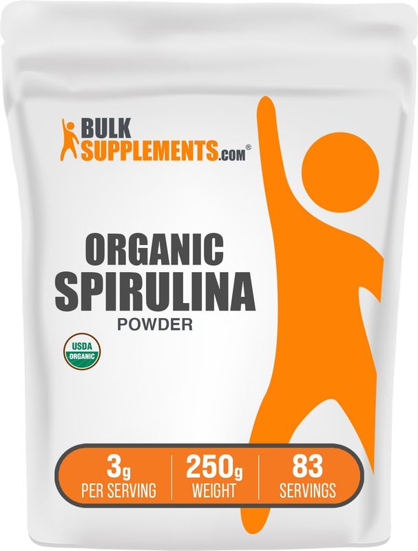 BulkSupplements.com Organic Spirulina Powder - Blue Green Algae - Organic Superfood Powder - Green Powder Superfood - 3g of Pure Organic Spirulina per Serving (250 Grams - 8.8 oz)