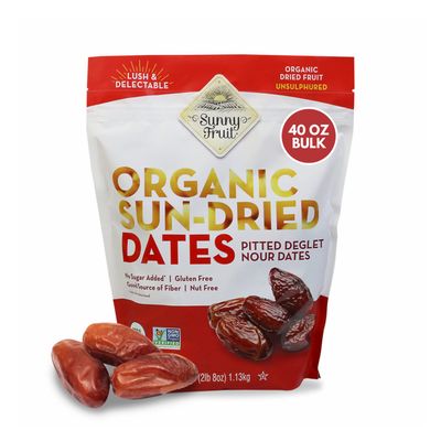 Sunny Fruit Organic Dried Pitted Deglet Nour Dates, 2.5 Pound Bulk Bag  Healthy, Sweet Snack  ORGANIC, NON-GMO, VEGAN, HALAL, KOSHER, NO PRESERVATIVES, NO SUGAR ADDED