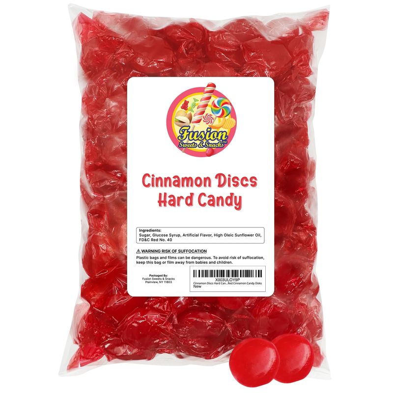 Cinnamon Discs Hard Candy - Bulk 2 Pounds Individually Wrapped Red Cinnamon Candy Disks (Approx 150 Pieces) - Holiday Bulk Cinnamon Candy