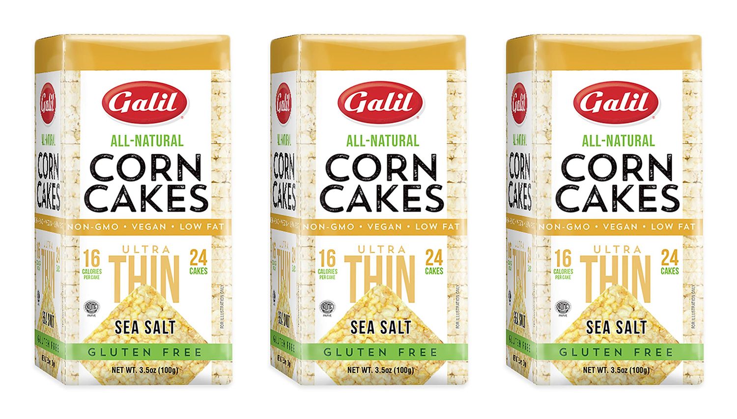 Galil Ultra-Thin Corn Cakes with Sea Salt Pack of 3  All-Natural, Non-GMO, Low Fat, Gluten-Free Corn Cakes 3.5oz.