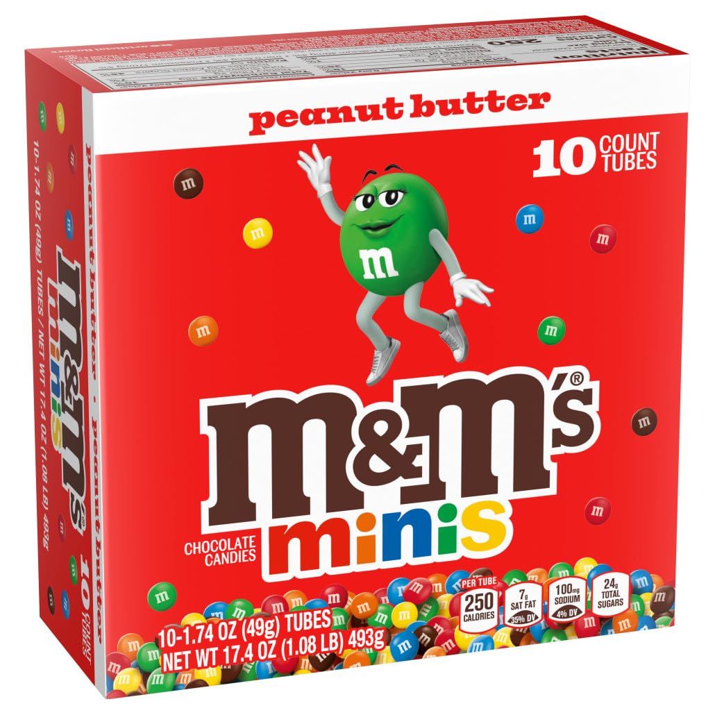 M&amp;M&#39;S Minis Peanut Butter Chocolate Candy Share Size Tubes, 10 Ct Box