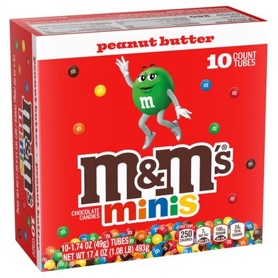 M&amp;M&#39;S Minis Peanut Butter Chocolate Candy Share Size Tubes, 10 Ct Box