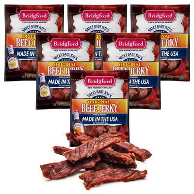 Bridgford Sweet Baby Rays Beef Jerky Original 3.25 oz Pack of 6 - Healthy High Protein Beef Jerky for Your Dietary Preferences - Ready-to-Eat Snacks for On-the-Go Snacking and Busy Lifestyles
