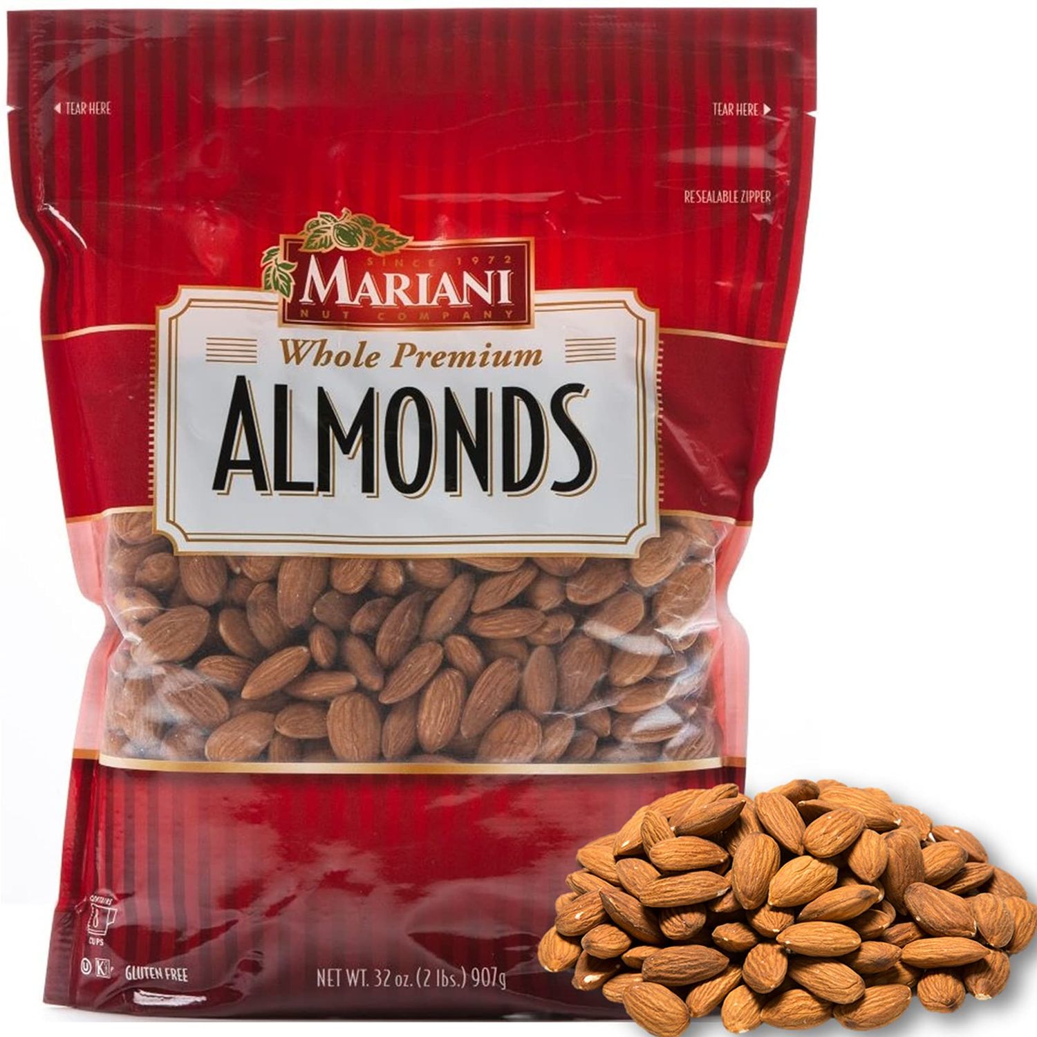 Mariani Nut - Premium California Almonds - Gluten Free, Kosher Certified - Stand Up 2lb Bag (Pack of 1) (Whole Almonds)