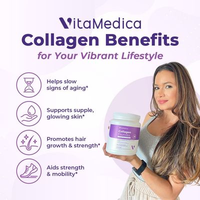 VitaMedica Collagen Peptides Powder for Women &amp; Men - Healthy Hair, Skin, Nails, Bones and Joints - Hydrolyzed Types I &amp; III, Grass-Fed, Pasture-Raised Protein, Zero Sugar - 48 Servings
