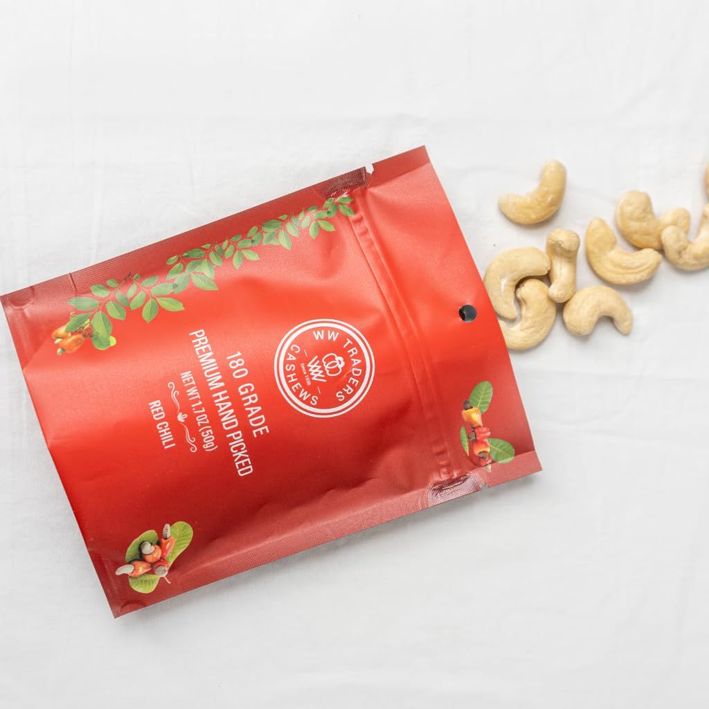 Premium Air Roasted Red Chili Cashews (6 PACK) 180 Grade Jumbo (5.30 OZ)
