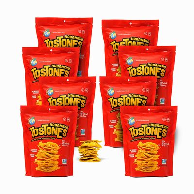 TOSTONES, Green Plantains, Re-Sealable Bag, Crunchy chips, Plantains, Flower Oil and Salt, 3.53 Oz per Unit, HABANERO Flavored, 8 Pack,