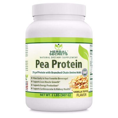 Herbal Secrets Pea Protein Powder Vanilla Toffee Flavor 2 lbs (Non-GMO) -Supports Energy Production and Muscle Growth - Promotes Heart and Kidney Function