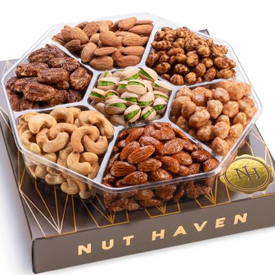 Nuts Gift Basket - Assortment of Sweet &amp; Roasted Salted Gourmet Nuts - Assorted Food Gift Box for Christmas, Thanksgiving, Fathers Day, Mothers Day, Family, Sympathy, Men &amp; Women.