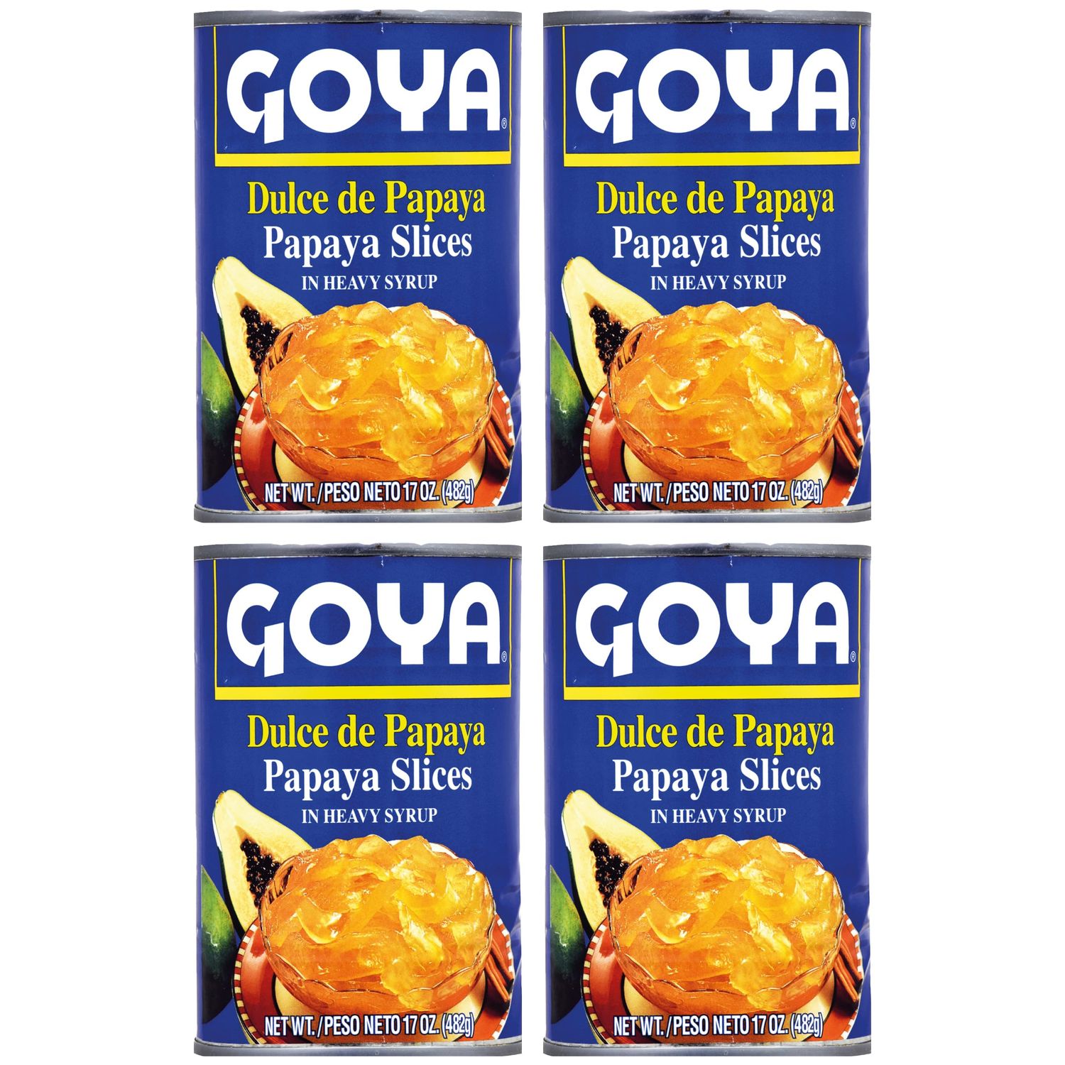 Dulce de Papaya by Goya, Canned Fruit Snack and Spread, Sweet Papaya Preserve, Authentic Latin Flavor, Easy-to-Use Topping, 4-Pack, 17oz. Cans