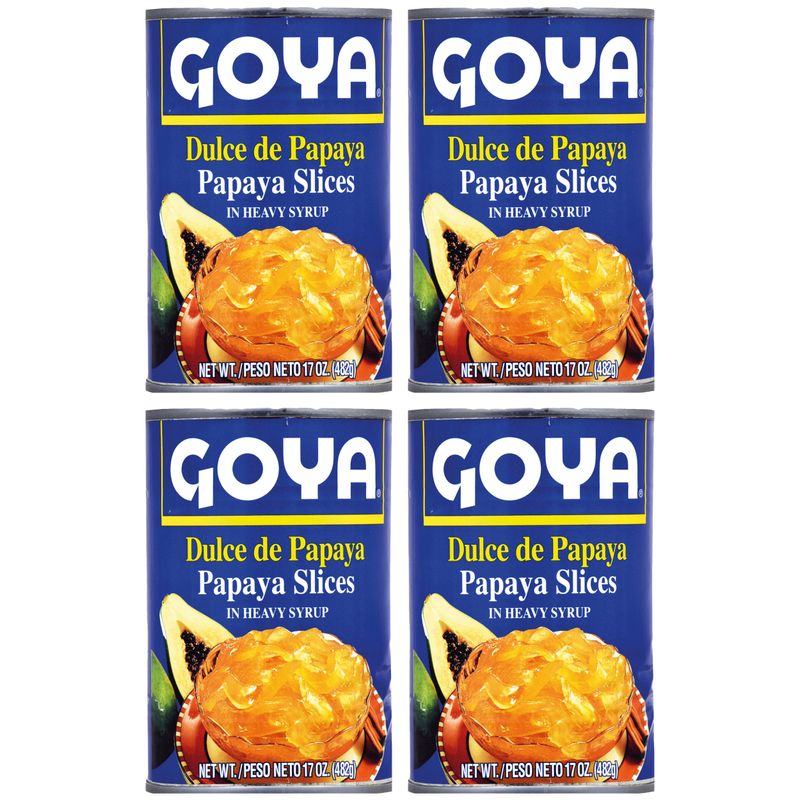 Dulce de Papaya by Goya, Canned Fruit Snack and Spread, Sweet Papaya Preserve, Authentic Latin Flavor, Easy-to-Use Topping, 4-Pack, 17oz. Cans