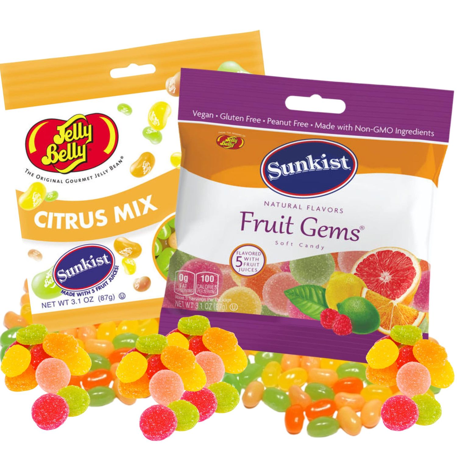 Sweetzo - Sunkist Fruit Gems and Citrus Mix Jelly Beans Candy Assortment, Lemon, Orange, Lime, and Grapefruit Gummies, Bagged Citrusy Candies, Pack of 2, 3.5 Ounces