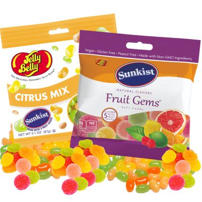 Sweetzo - Sunkist Fruit Gems and Citrus Mix Jelly Beans Candy Assortment, Lemon, Orange, Lime, and Grapefruit Gummies, Bagged Citrusy Candies, Pack of 2, 3.5 Ounces