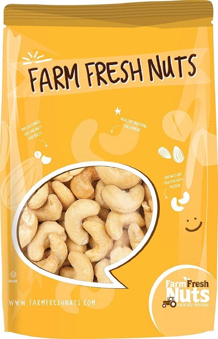Dry Roasted Cashews with Sea Salt (1 Lb) - Baked in Small Batches for Added Freshness - Oven Roasted to Perfection without Oil - Farm Fresh Nuts Brand