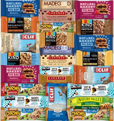 Snack Bars Variety Pack Bundle Sampler With Kind, natures bakery, Larabar, Clif &amp; More (25 Count) In snack Lover Box