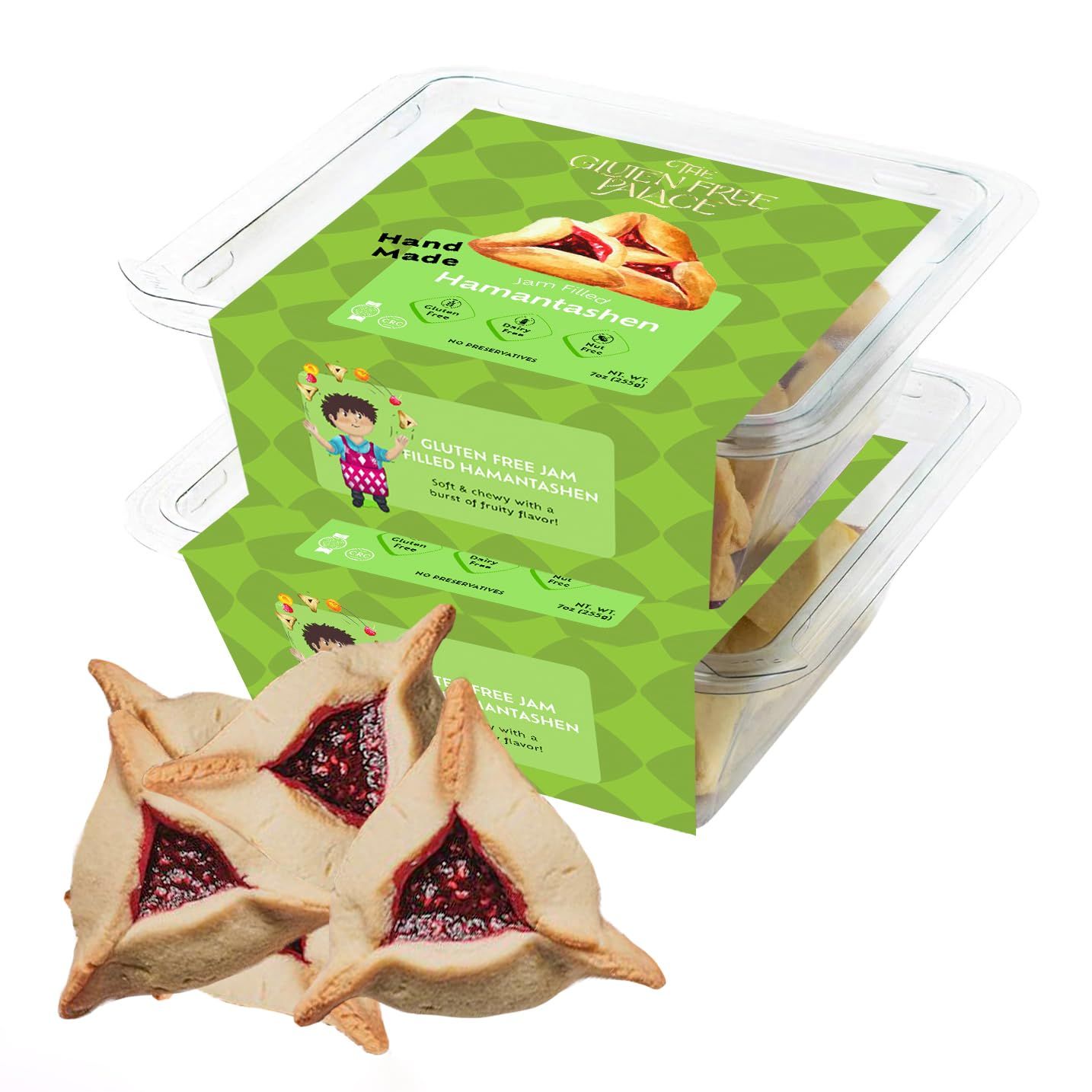 Gluten Free Palace Handmade Hamantaschen Cookies - Raspberry and Apricot Jam Filled Purim Shortbread Cookies - Gluten Free Kosher Mishloach Manot Gift Baskets - Purim Hamentashen Jam Cookies - 2 Pack