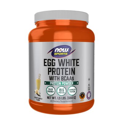 NOW Sports Nutrition, Egg White Protein, 20 G With BCAAs, Creamy Vanilla Powder, 1.5-Pound