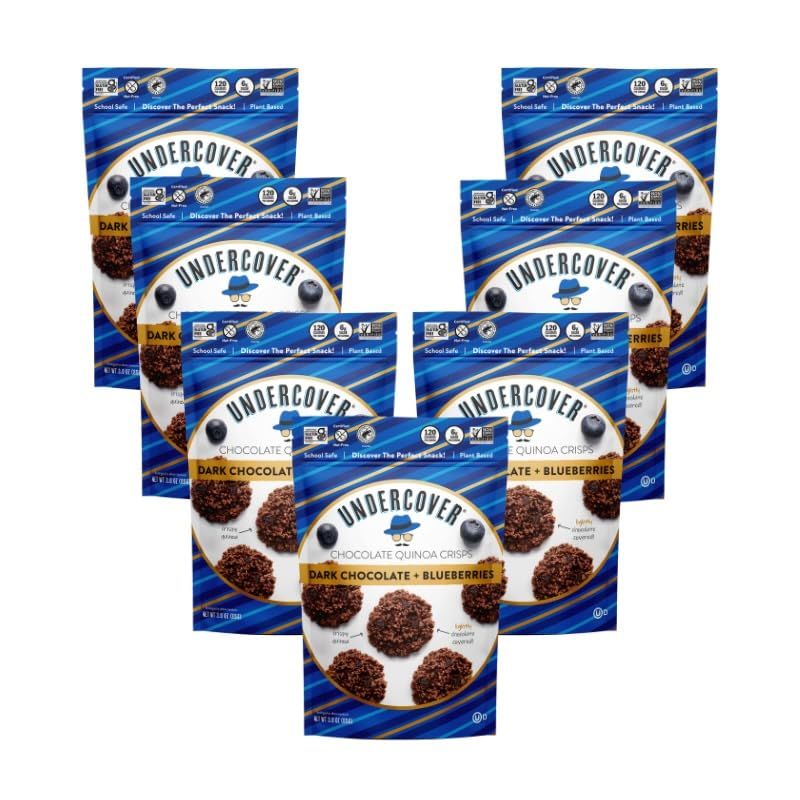 Undercover Chocolate Quinoa Crisps - Dark Chocolate  Blueberries  7-Pack, 3oz Bags of Mini Crisps  Gluten Free, Nut-Free, Allergen Friendly, Kosher