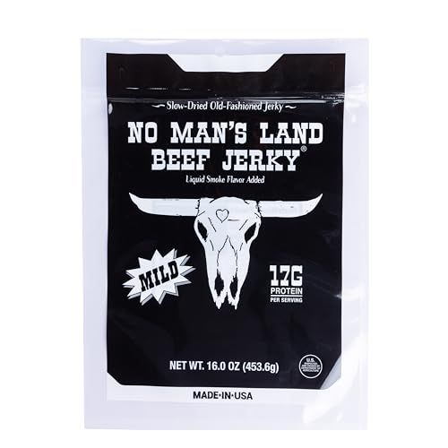 No Mans Land Beef Jerky - Low Calorie, Low Carb, High Protein Beef Snack - Flavor MILD 16oz (Pack of 1)