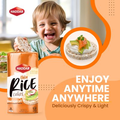 Haddar Wholegrain Thin Rice Cakes with Himalayan Sea Salt, 4.2oz (3 Pack) Gluten Free Made With Whole Grain Brown Rice Vegan Non GMO Low Calorie Zero Sugar Kosher