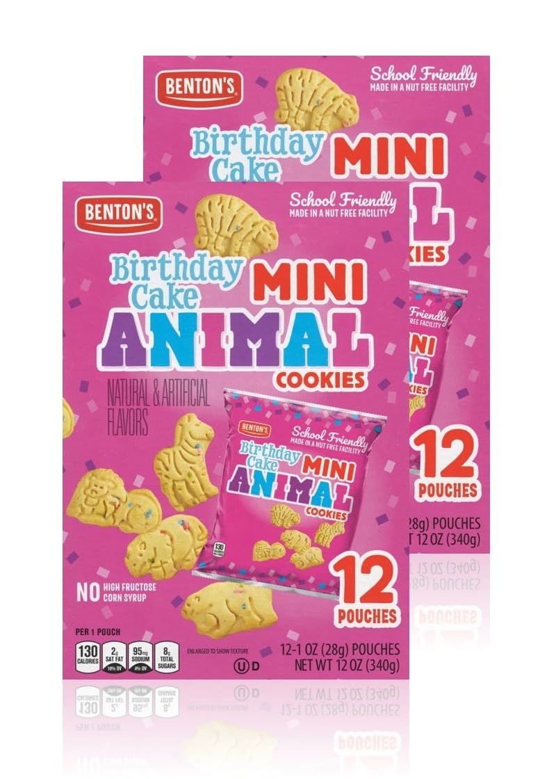 Bentons Mini Cookie Snack Packs (2 Boxes, Birthday Cake Animal)