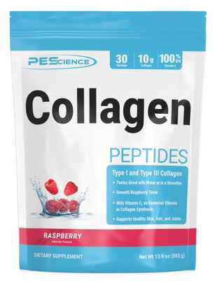 PEScience Collagen Peptides Powder, Hydrolyzed Collagen Protein with Vitamin C, 30 Servings, Raspberry, Supports Hair, Skin, and Nails