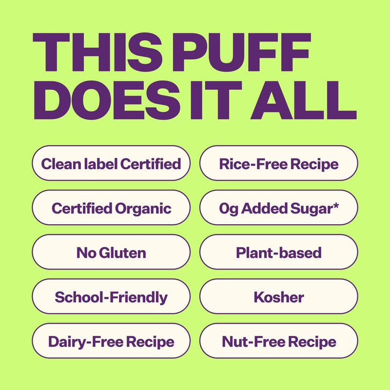 YUMI Organic Rice-Free Baby Puffs - No Sugar Added, Gluten-Free, Non-GMO Baby Snacks Puffs, School Safe for Daycare and Lunchboxes - Alternative to Baby Teething Snacks, Berry &amp; Sweet Pea (6ct.)