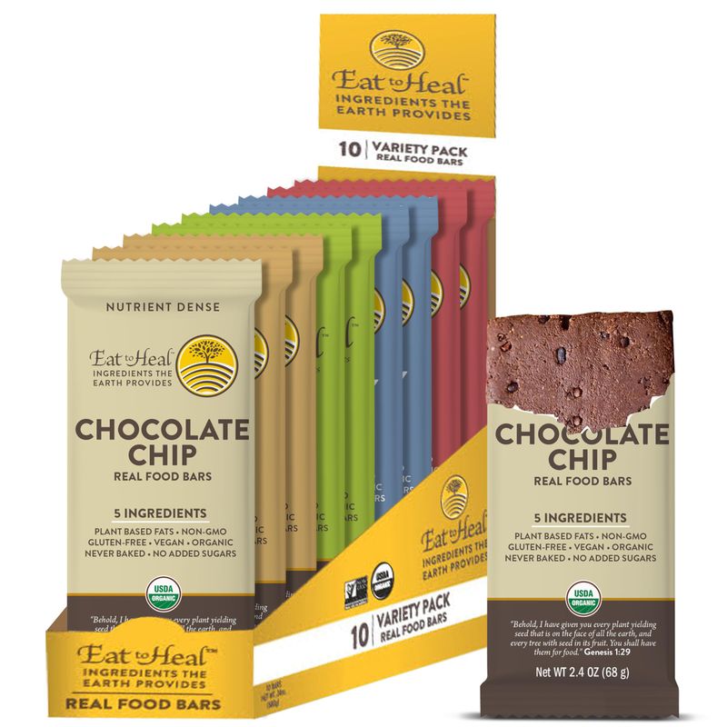 EatToHeal Variety Pack Real Food Bar - Organic Vegan Healthy Gluten Free Protein Bars - Low Sugar Meal Replacement Bar, Non GMO, Never Baked, Plant Based - Crafted to Enjoy, Not Sit on Shelves