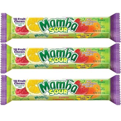 Mamba Sour Fruit Chews Fruit Flavor Sticks - 3 Pack - 18 Piece Fruit Chew Sticks (54 Total Fruit Chews) Assorted Gift Set