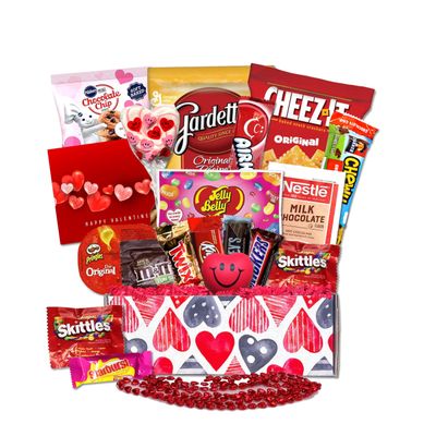 Valentine&#39;s Day Care Package Gift Box with Snacks, Treats, Valentine Novelties and Stress Busters
