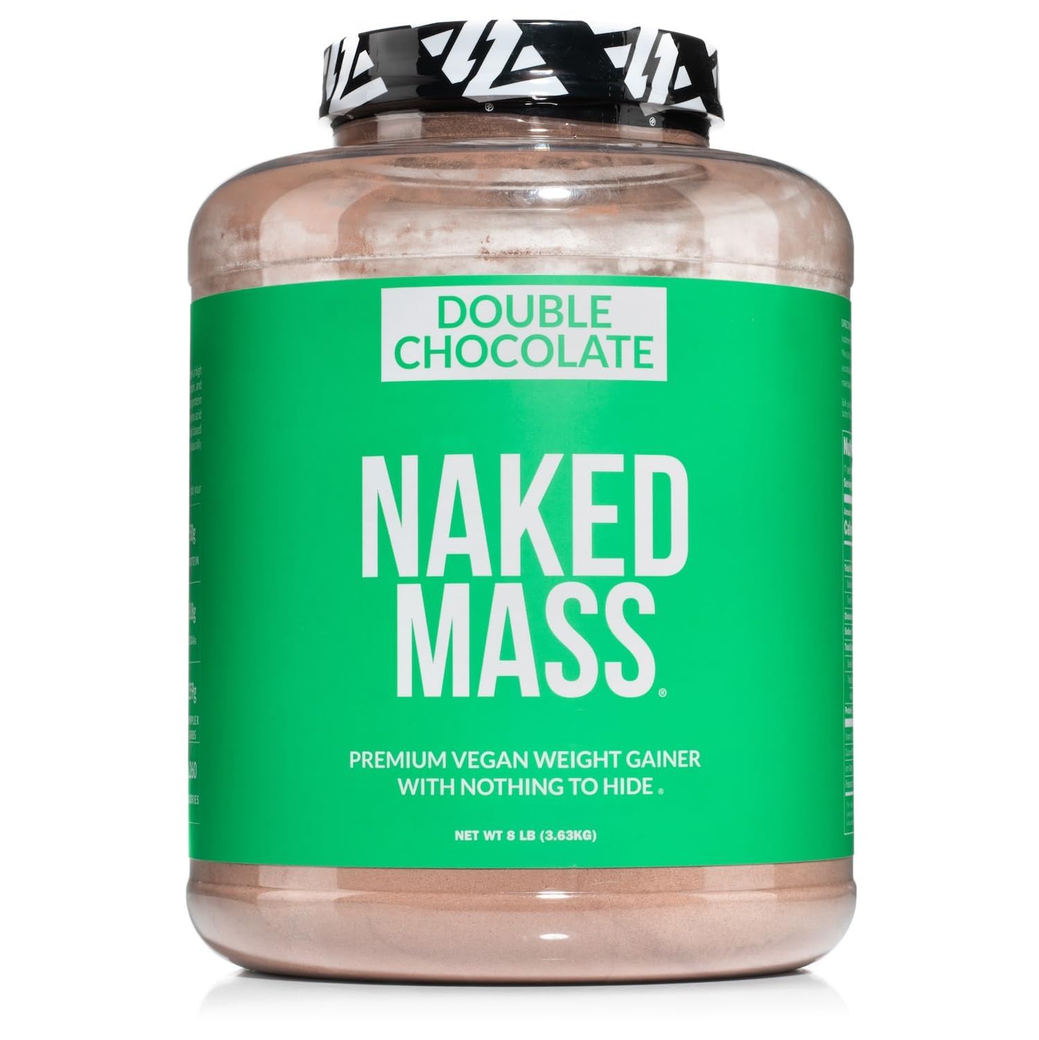 Naked Vegan Mass - Double Chocolate Weight Gainer - 1,260 Calories, 50G Protein, Nothing Artificial, All Natural Weight Gainer Protein Powder, GMO-Free, Gluten-Free &amp; Soy-Free - 8LB Bulk - 11 Servings