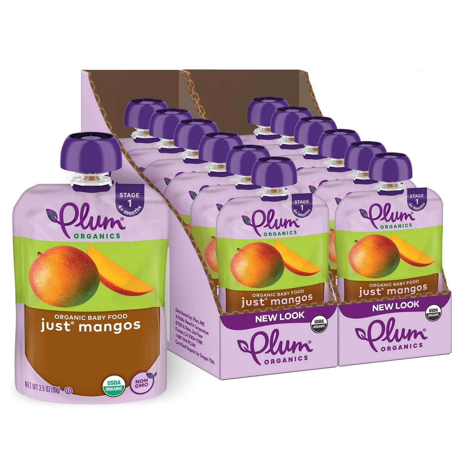 Plum Organics Stage 1 Organic Baby Food - Just Mangos - 3.5 oz Pouch (Pack of 12) - Organic Baby Food Pouch